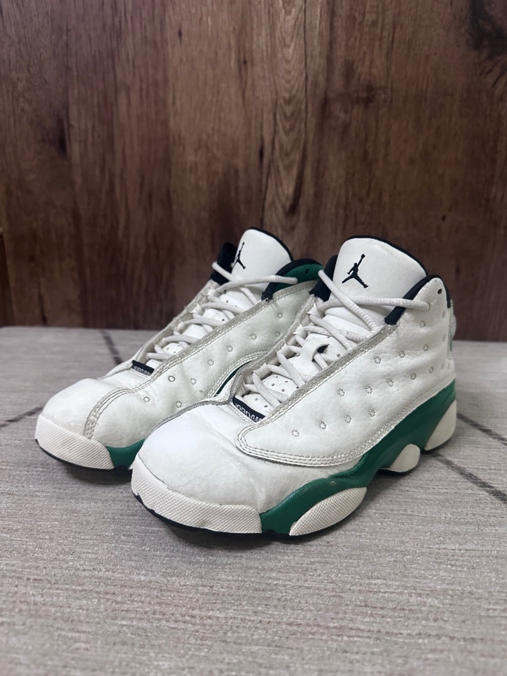 Youth Size 3 Jordan Retro 13 UNI2 Green and White